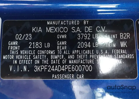 2023 Kia Forte Lxs z USA, uszkodzony, nr VIN 3KPF24AD4PE600700